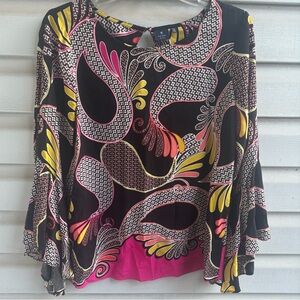 Kaari Blue| Kaari Blue bell sleeves Paisley multicolor woman’s top/blouse size M